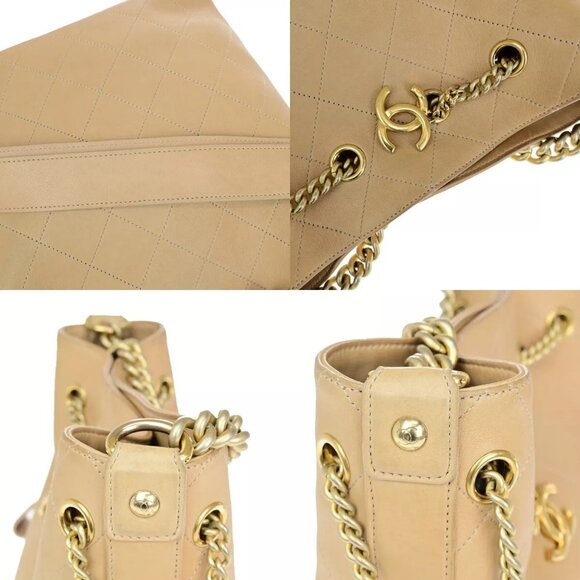 CHANEL CC Logo Matelasse 2Way Chain Shoulder Hand Bag Leather Beige - Picture 9 of 16